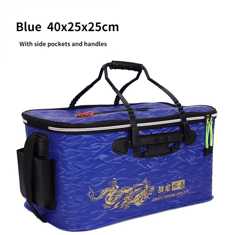 eva thickened folding fish box fishing tackle barrel integrated fishing box: Blue  40cm