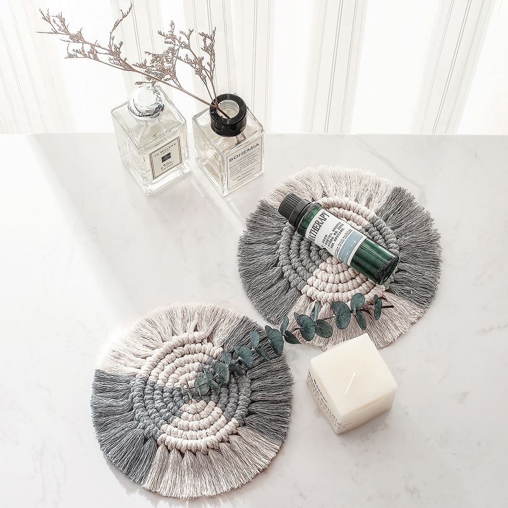 Napperon en macramé du nord de l'europe, nappe bohème, pur fait à la main, tapis de Table en coton tressé, tapis isolants antidérapants pour la cuisine