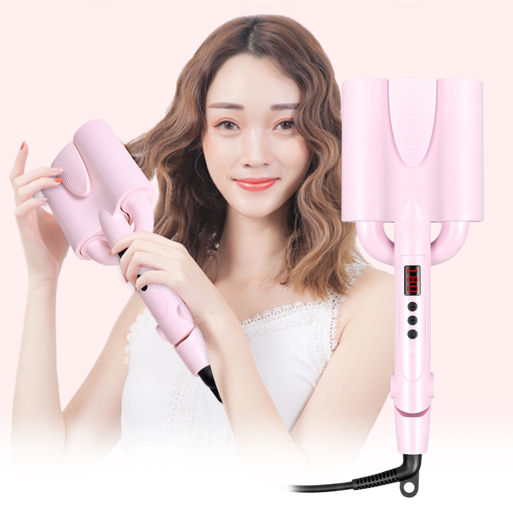 Rizador de pelo de cerámica de onda grande, rodillo de huevo ondulado profundo, pantalla LED, Triple barril automático, herramientas de peinado del cabello