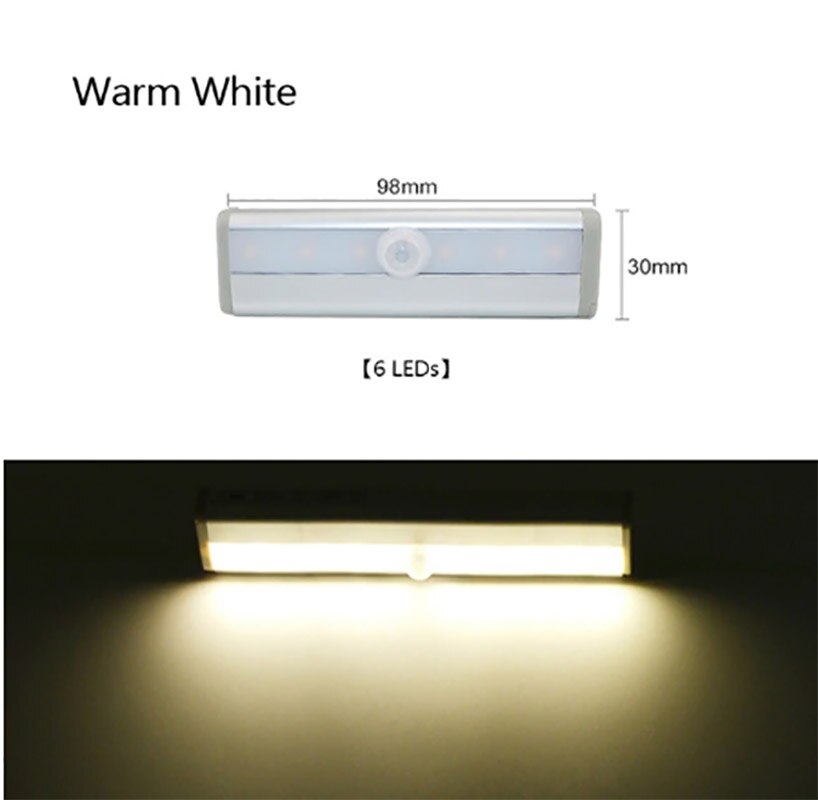 LED Wireless Induction Lamp LED Closet Light PIR Motion Sensor Light Motion Sensing LED Light: 6 LED Warm White