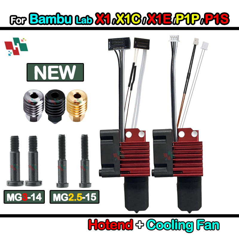 Aggiornamento Bambu Lab P1P/P1S Ottone temprato Ugello di rame 0.2/0.4/0.6/0.8mm Hotend in metallo con ventola di raffreddamento per stampante 3D X1/X1C