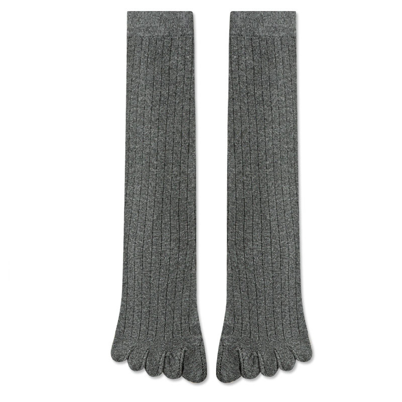 Calcetines hasta la rodilla a la con cinco dedos para hombre, calcetines a rayas de Color sólido hasta la pantorrilla, calcetines con punta abierta y absorción del sudor para primavera y verano, 5 dedos: Negro Azul