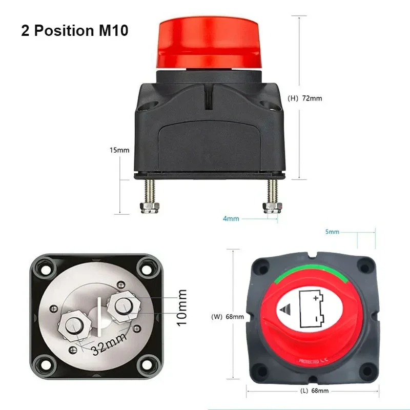 Auto Battery Disconnect Switch 12V 24V Marine 200A 300A Car Dual Battery Switch 3 Position Battery Selector Switch for Car Boat: Red