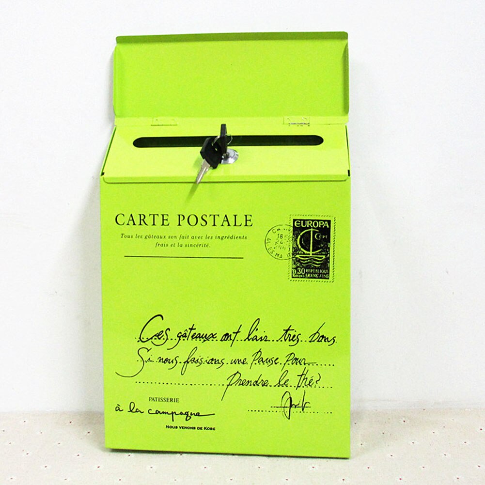 Iron Lock Letter Box Vintage Wall Mount Mailbox Mail Postal Letter Newspaper Box GR5: green