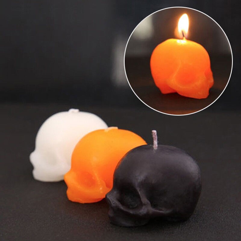 Huilen Kaarsen Halloween Kleine Rookloze Skelet Terreur Kaars Rood Hersenen Binnen Schedel Kaars Bloeden Schedel Kaa