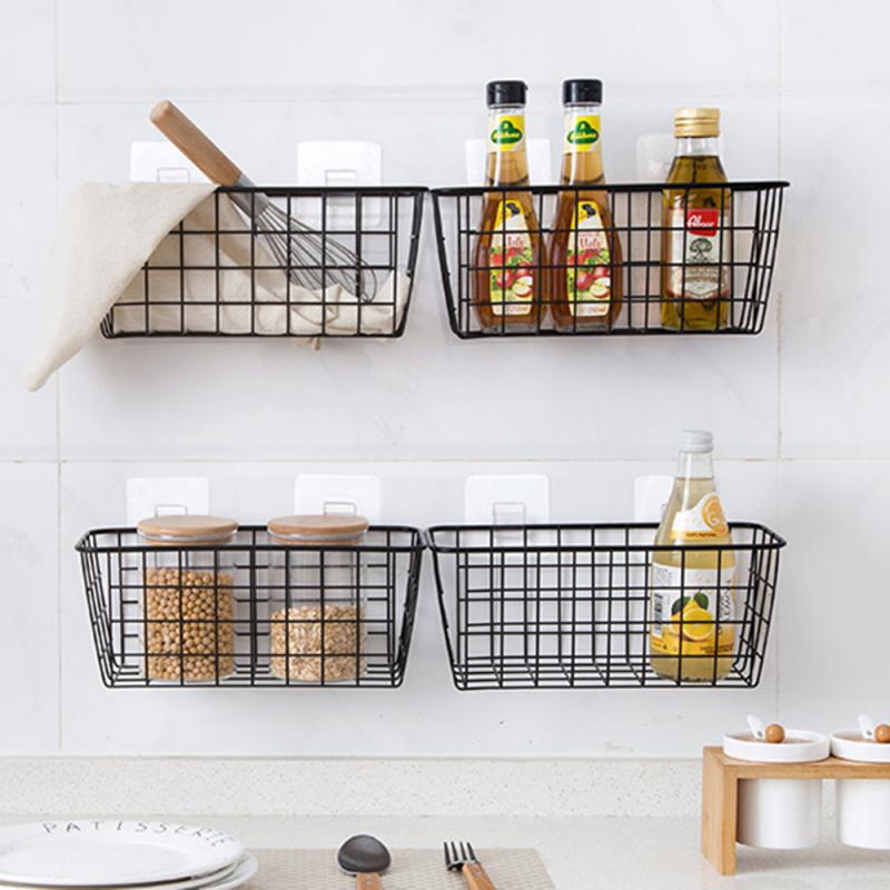 Panier de rangement en fer forgé 1 pièce | Étagère de rangement d'assaisonnement de cuisine, panier de rangement suspendu au mur de la salle de bains, organisateur de cuisine à domicile