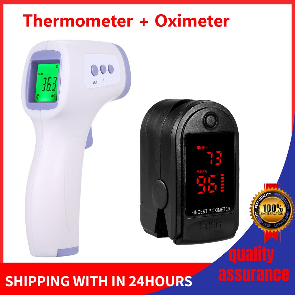 Finger Pulse Oximeter Blood Oxygen Saturation meter Fingertip Pulsoximeter SPO2 Monitor Oximetro dedo Oximeter + IR Thermometer