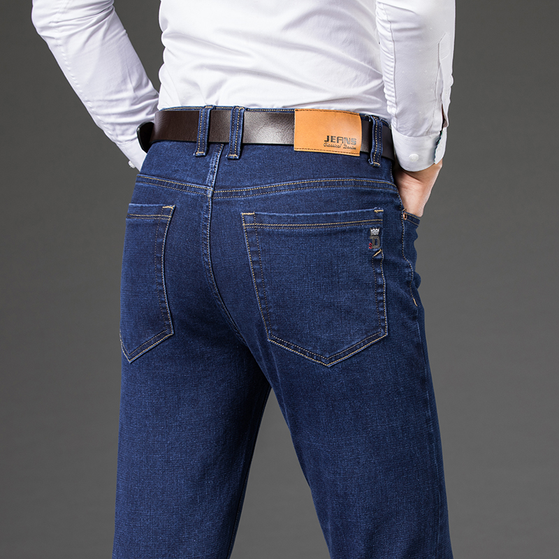 Pantalones vaqueros informales de talla grande 42 44 46 a la para hombre, pantalones vaqueros clásicos de negocios rectos elásticos, pantalones de primavera y otoño de masculina