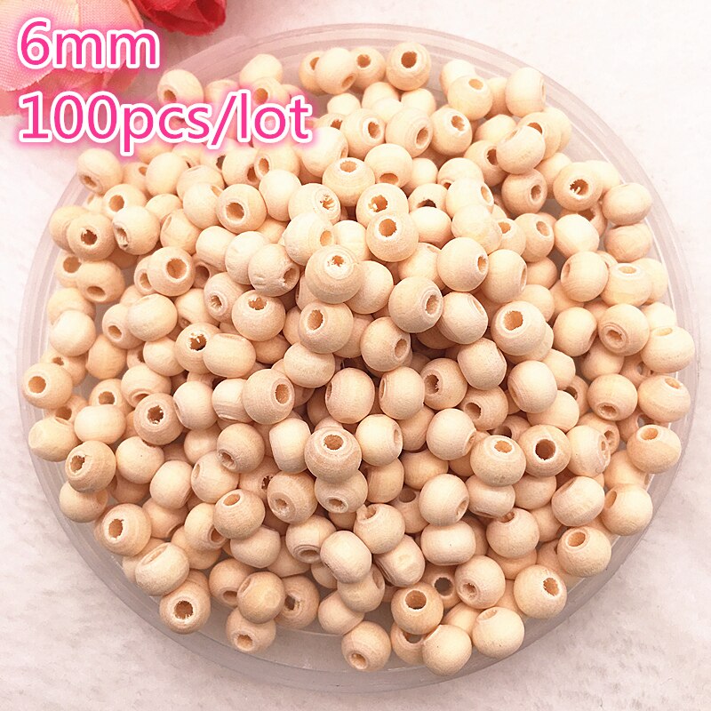 Atacado 4-18mm cor natural contas de madeira solta espaçador grânulos para fazer jóias diy pulseira colar: 6mm(100pcs)