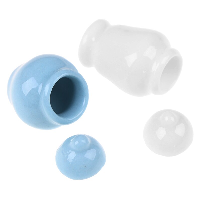 1Set Keramische Opslag Potten Met Cover Keuken Accessoires 1:12 Dollhouse Miniatuur Poppenhuizen Keuken Meubels Speelgoed