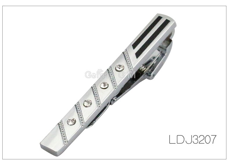 Silvery Tie Clip For Men Classic Meter Tie Clips Alloy Tie Bar Enamel Tie Collar Pin Crystal Business Corbata: LDJ3207