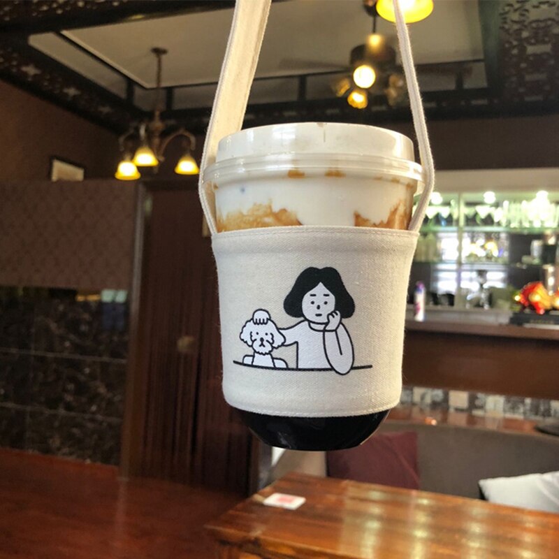 Eco-Friendly Beverage Bag Anti Cartoon Cute Teacup Set Hand Cup Cover Mug Wrap Coffee Milk Tea Small Bags Drinkware Canvas: 02