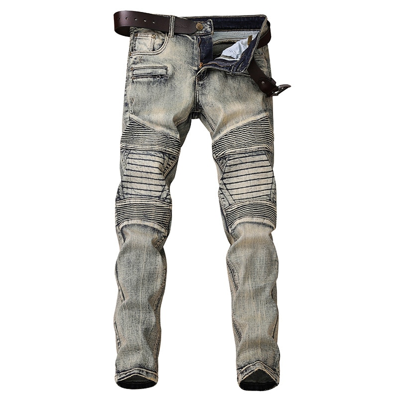 Biker jeans mænds distressed stretch hiphop slim fit punk denim jeans street wear bukser