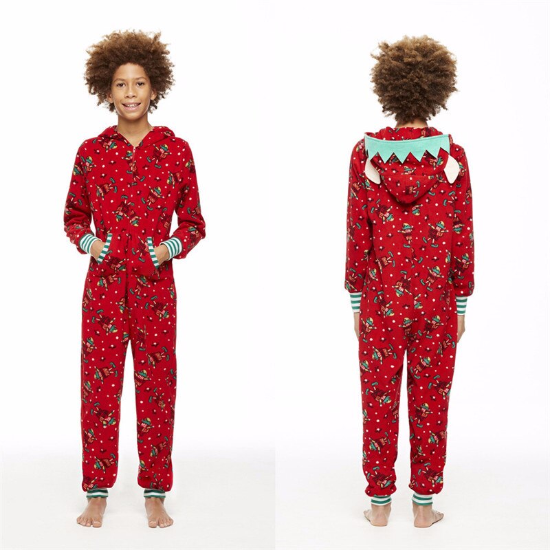 famille pyjamas ensemble noël papa maman bébé enfants à capuche imprimé combinaison noël Parent-enfant correspondant vêtements
