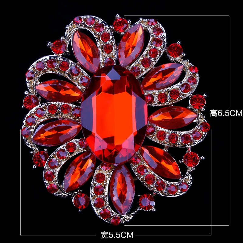 Fabriek Directe Verkoop Klassieke Kristallen Steentjes en Grote Ovale Acryl Bloem Broche Pins voor Vrouwen in Diverse Kleuren
