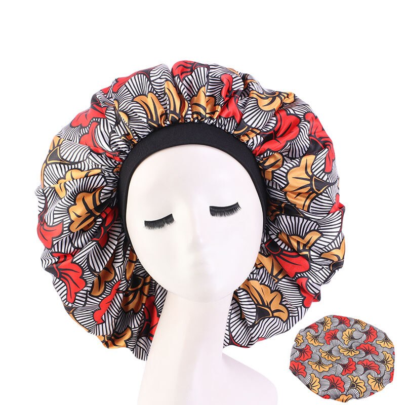 Iso satiini unihattu yöhattu afrikkalaiset naiset print hiukset konepelti intialainen turbaani leveä nauha yömyssy päähuivi pipot suihkumyssyt: 05 musta keltainen