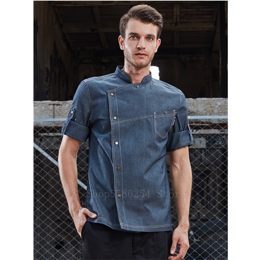 Chaqueta de Chef para hombre y mujer, chaqueta vaquera para restaurante, camarero, ropa de trabajo, uniforme de comida, servicio , abrigo
