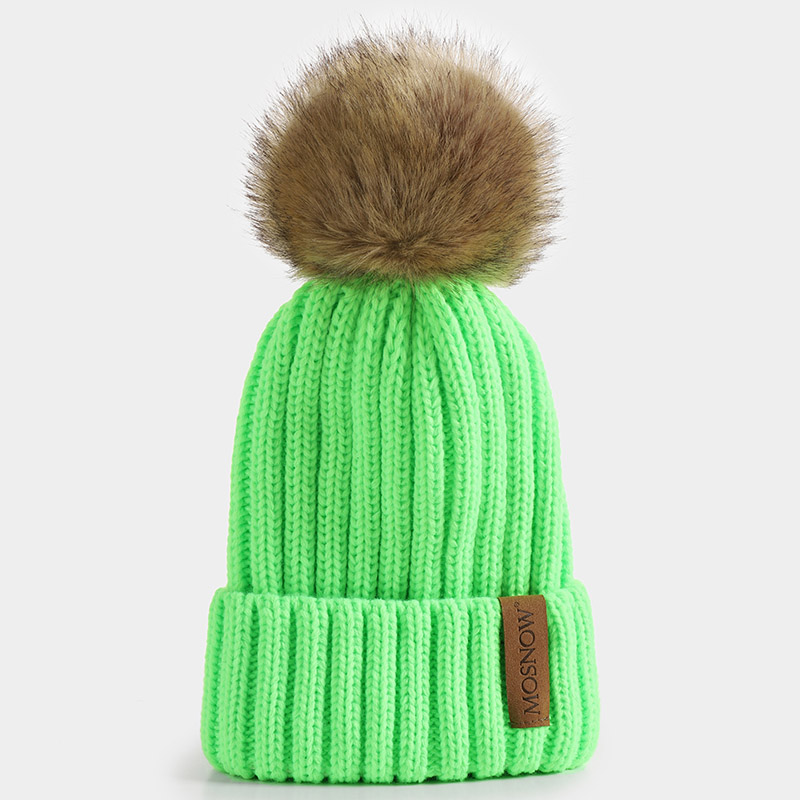 neue Winter frauen Hütte Acryl Bommel Mützen Wärme Ski Kappe Mädchen Hütte Weiblichen Kappe Skullie Künstliche Pompons Hütte: Grün