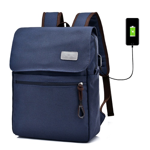 Mochila masculina de lona, mochila com carregador usb, mochila de viagem de grande capacidade para homens, mochila escolar masculina: Azul