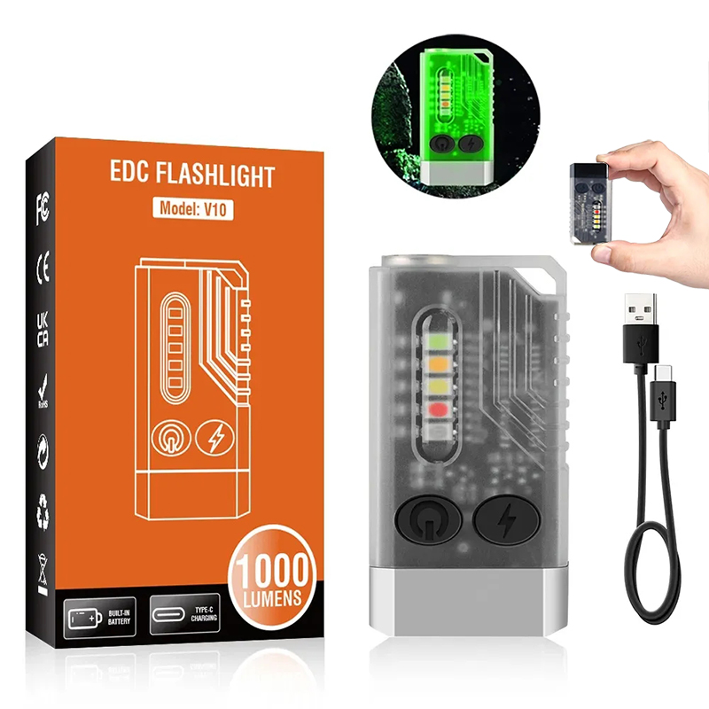 Mini V10 EDC Flashlight 1000LM Super Bright Portable Keychain Light With Magnet USB Rechargeable UV Beep Camping Lantern