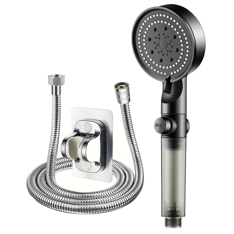 Boquilla de ducha con filtro presurizado de 5 velocidades, juego de baño de ducha de mano, salida de agua grande para el hogar, interfaz Universal: Borgoña