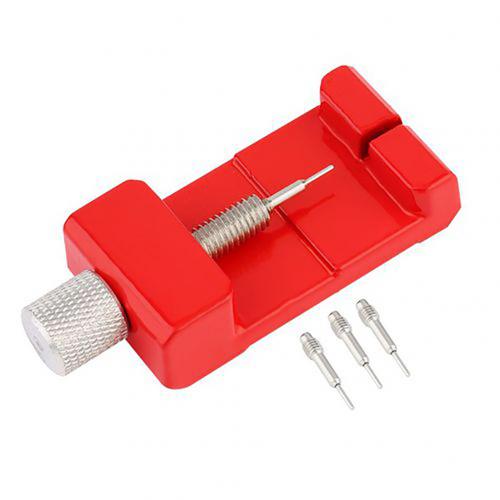 Ajustador de correa de reloj de Metal portátil, Kit de herramientas de reparación de correa de reloj con 3 pines adicionales, removedor de Pin de enlace de pulsera: Rojo