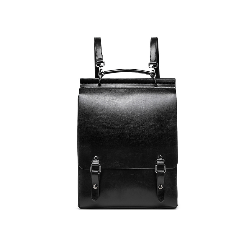 Rindsleder Rucksack Frauen Jahrgang Echtes Leder Schule Tasche England Hochschule Stil Luxus Schulter Tasche Damen Handtaschen: Schwarz