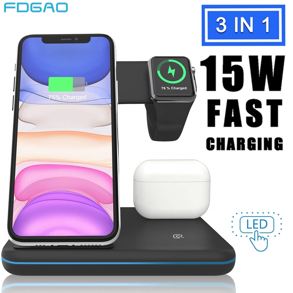 Fdgao 3 In 1 15W Snelle Draadloze Oplader Dock Stand Voor Iphone 11 Xs Xr X 8 Apple Horloge iwatch 5 4 Airpods Pro Qi Laadstation