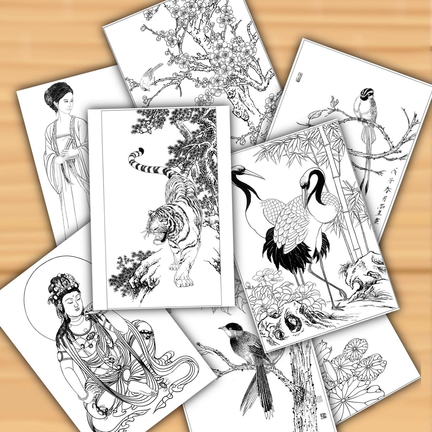 Meticulous Painting Line Drawing Manuscript Traditional Chinese Painting Flowers Birds Characters Animals Line Draft Rice Paper: Light purple