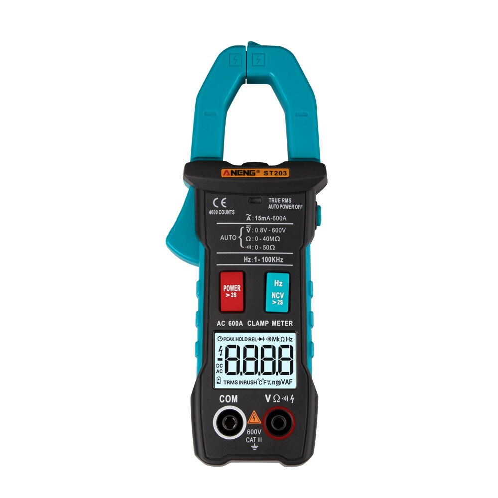 ANENG ST203 4000 Counts Full Range True RMS Digital Multimeter Clamp Meter AC/DC Voltage NCV Resistance Auto Range Flashlight: Blue