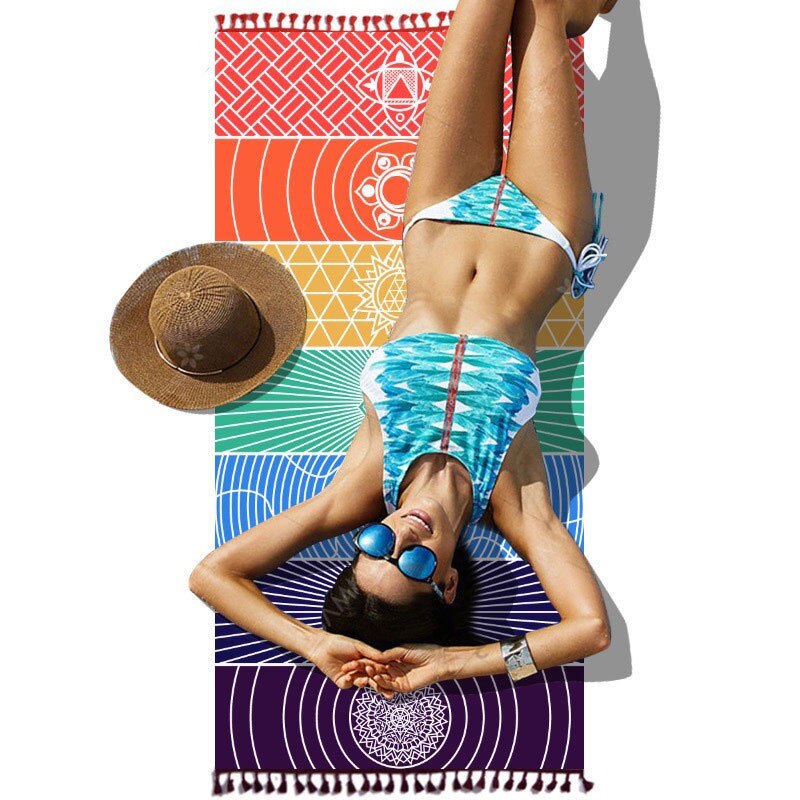 ! Single Rainbow Chakra Tapestry Towel Carpet Mandala Boho Stripes Travel Yoga Mat Outdoor Mats 150x70cm/100x45cm