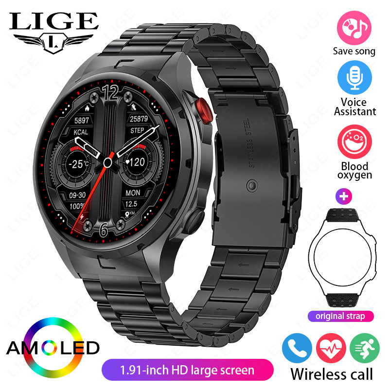 LIGE AMOLED Screen ricarica Wireless NFC Smart Watch Sport impermeabile orologio da uomo Smartwatch da donna 1GB grande memoria chiamata Bluetooth: Colore rosa