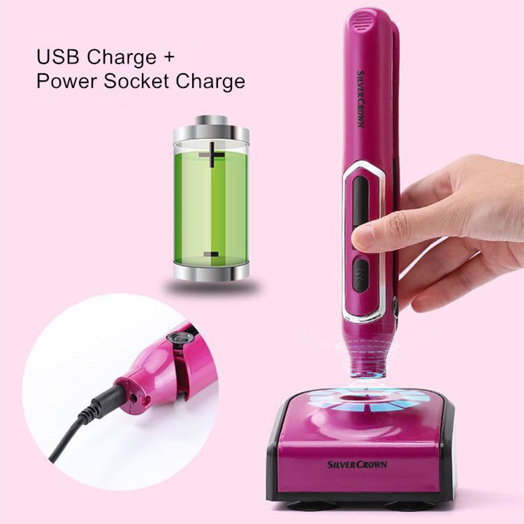 Cordless Use Hair Straightener Iron Wireless Hair Curler 2500mAh Battery Powered with Charge Socket USB Charge