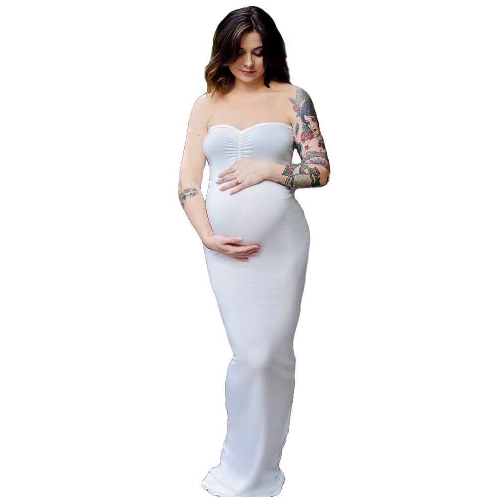 Barsel maxikjoler gravid tøj skinnende bælte barsel tøj lang kjole til gravide fotografering rekvisitter: Elfenben kjole