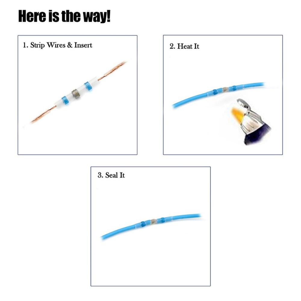 50/100 stk varmekrympende loddehylse ledningskontakter terminaler vanntett rør elektrisk ledning isolert