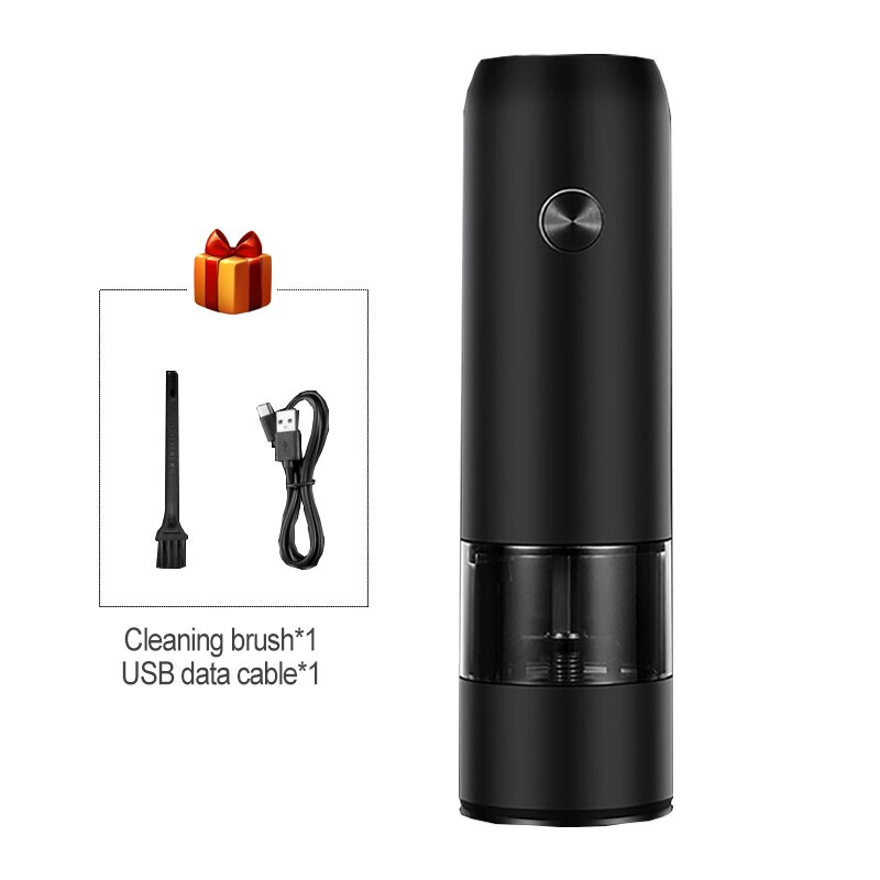Electric Automatic Salt and Pepper Grinder Set Rechargeable With USB Gravity Spice Mill Adjustable Spices Grinder Kitchen tools: Black