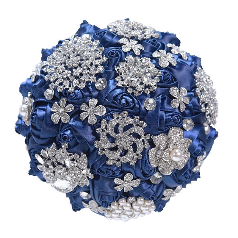Bouquet de bijoux de mariage en or Rose, Rose, bordeaux, bijoux de mariage, cristal scintillant, bouquet de luxe par souvenir, D59: Navy