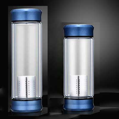 Bouteille d'eau en verre de 400ML | Bouteille avec filtre à infuseur de thé, Double mur verre de thé, tasse de jus de café coupe d'affaires, gobelet en eau de Sport: 300ml / Blue