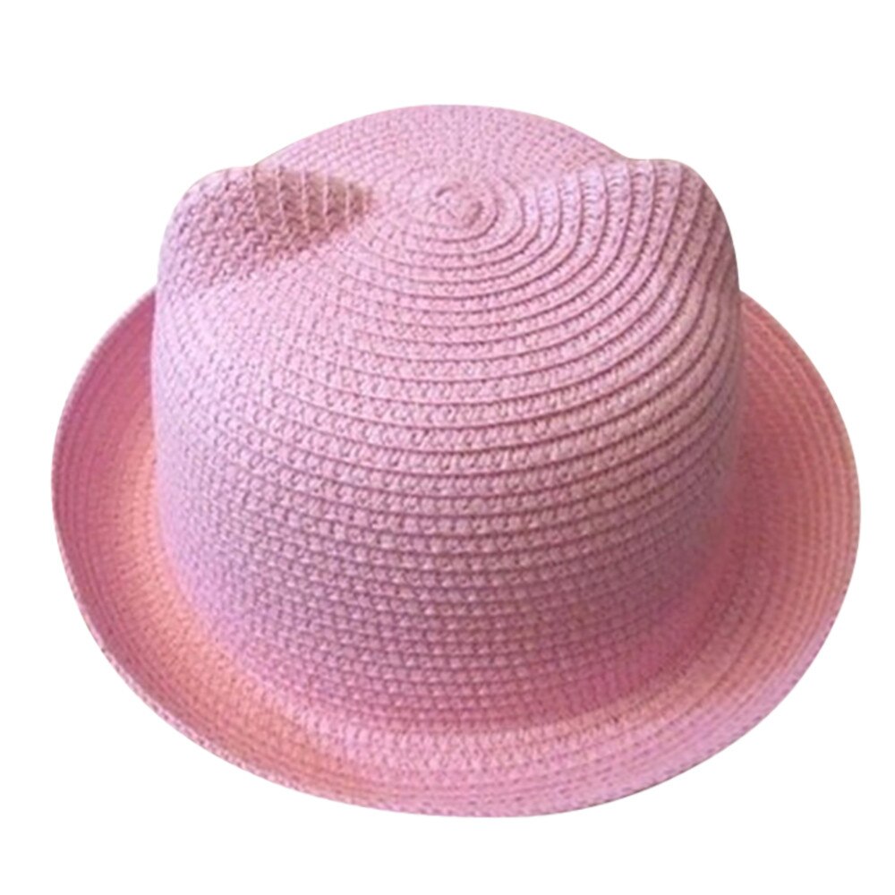 Chapeau de plage d'été pour bébé, chapeaux en paille respirants pour enfants, oreilles de chat, mignon, solide pour garçons et filles, offre spéciale: Pink