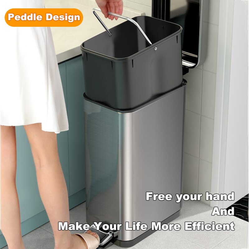 Stainless Steel Kitchen Trash Can Kitchen Garbage Bin Large Capacity Narrow Slit Recycling Trash Can with Lid