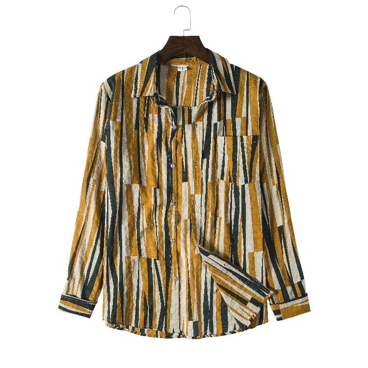 Långärmade linneskjortor herr märke grå skjorta herr vår lin randig skjorta man casual camisa overhemd