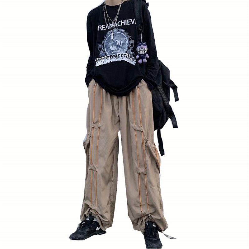 Harajuku gotisk løse bukser med vide ben herre joggebukser i koreansk stil par joggebukser trend retro mørk ispedd underdel
