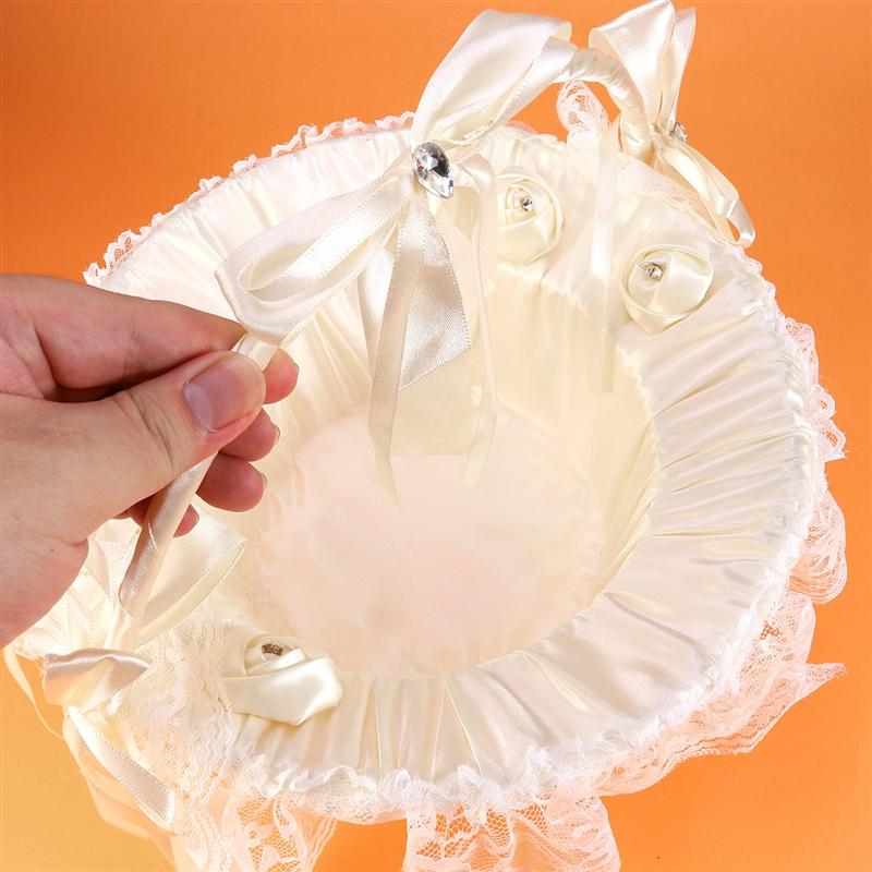 Cesta Da Flor do casamento Cesta Menina Bowknot Laço de Fita de Noiva para Cerimônia Nupcial Do Partido Decoração (Bege)