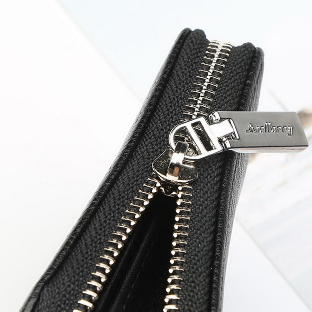 Mens PU Leather Zipper Wallet Zip Around Purse Bifold Multi Card Holder