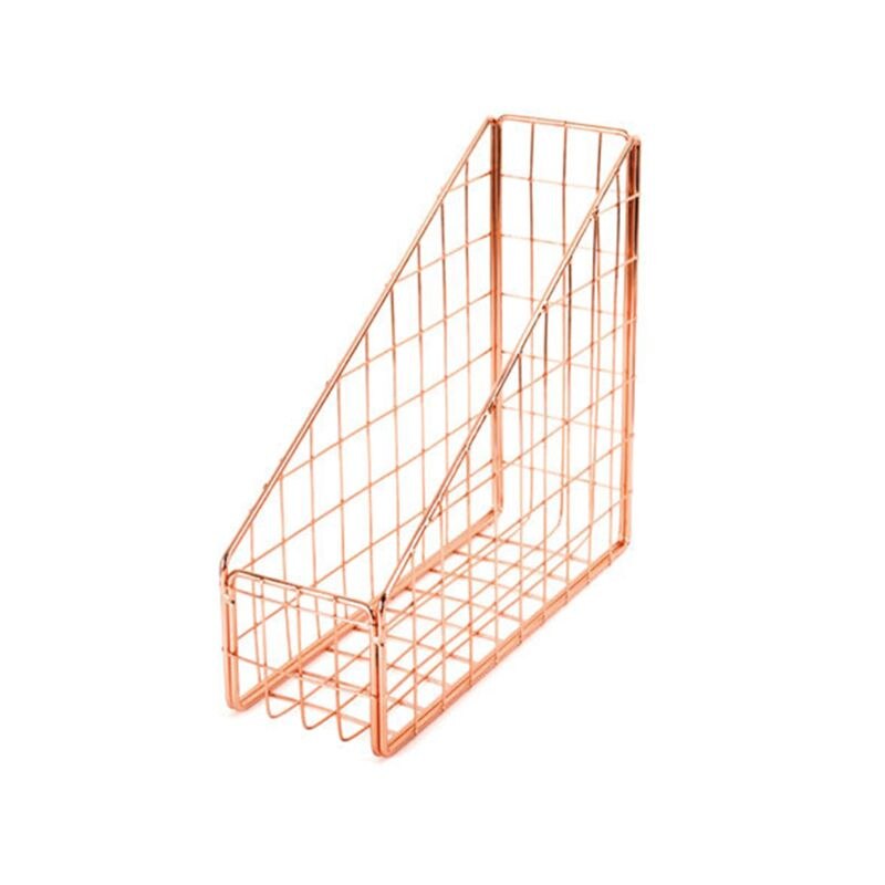 Nordic Wrought Iron Grid File Holder Simple Single Layer Desk Shelf ile Box Magazine Book Stand Office Home Book Storage C26: Rose Golden