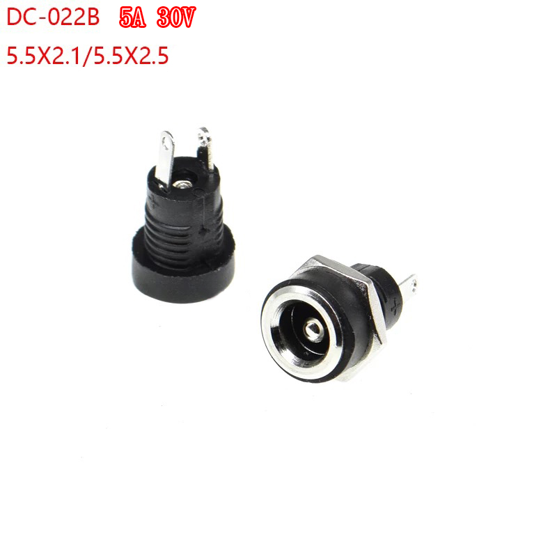 5/10Pcs 5A 30v Voor DC Voeding Jack Socket Female Panel Mount Connector 5.5mm 2.1mm Plug Adapter 2 Terminal Types 5.5x2.1