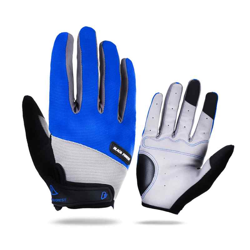 Luvas para ciclismo unissex, luvas respiráveis para motociclismo com touch screen, primavera/outono, vermelha, preta e vermelha azul: Blue / L