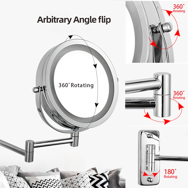 Folding Arm Extend Bathroom Mirror with LED Light 7 Inch Wall Mounted Double Side Smart Cosmetic Makeup Mirrors Mirror Wall