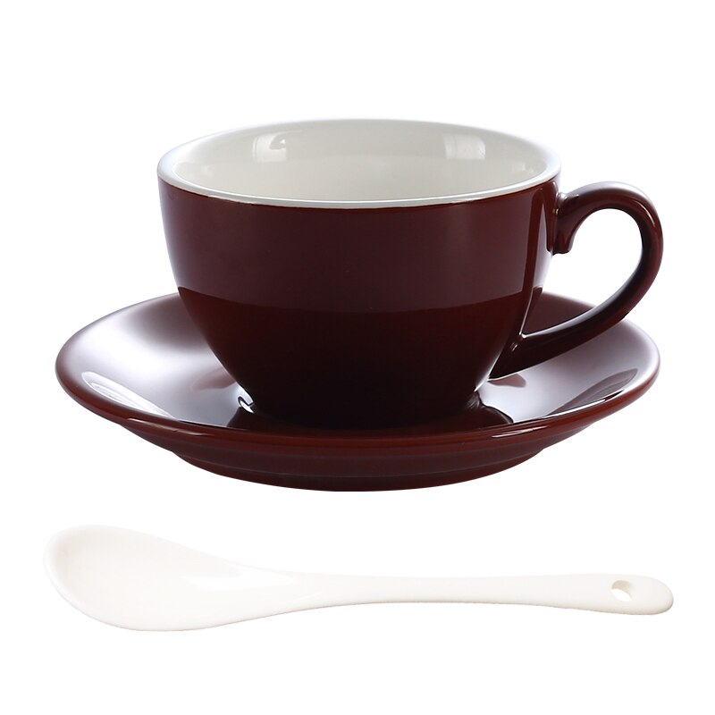 Simple Colorful Ceramic Office Home Coffee Cup And Saucer Set With Spoon Hotel Cafe Western Tea Restaurant Coffee Mugs: brown