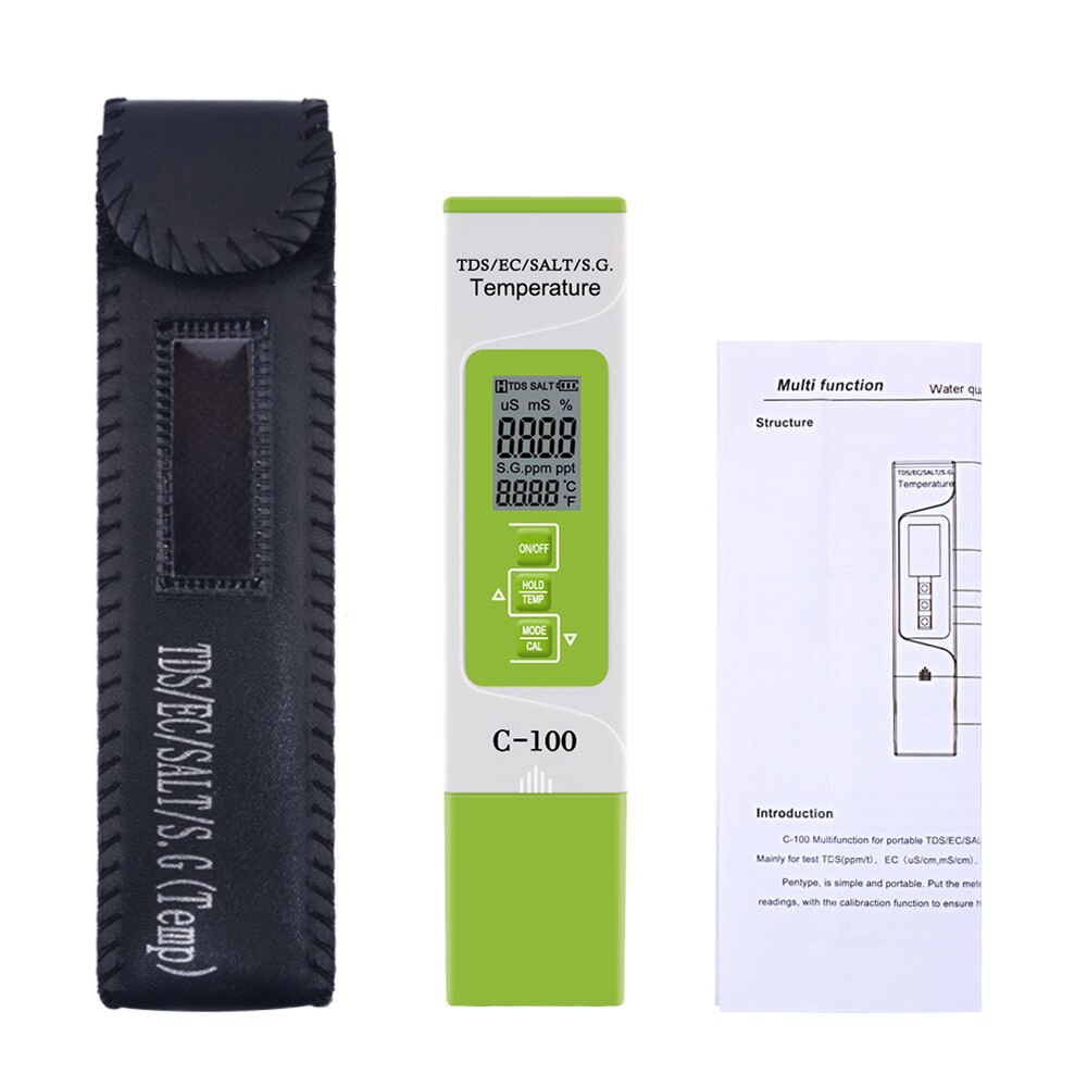 5 in 1 PH Meter TDS/EC/SALT/S.G./Temperature Meter Digital Water Monitor Tester for Pools Drinking Water Aquariums